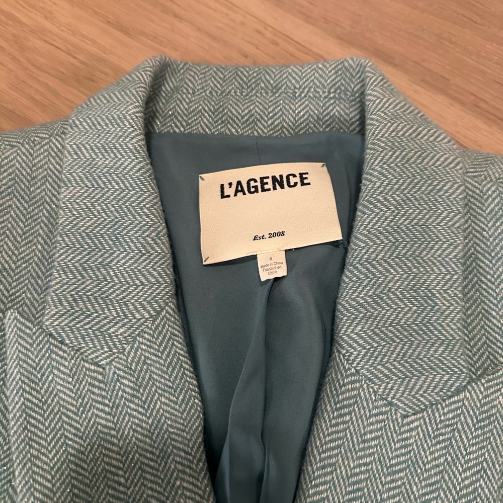 L'AGENCE Seafoam Green Herringbone Blazer